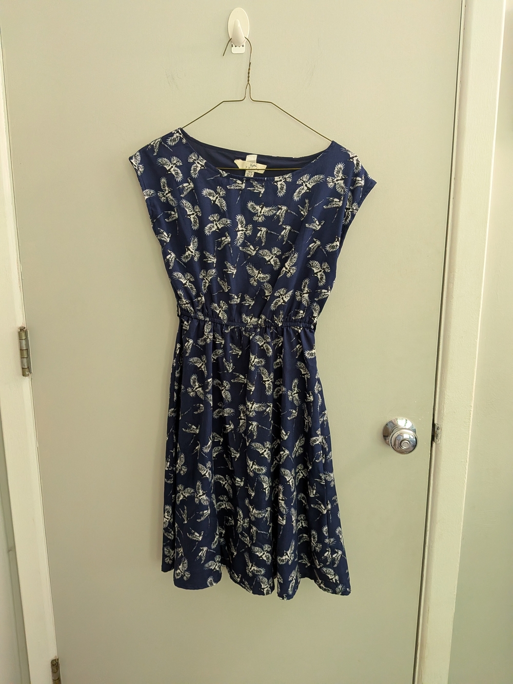 Umi Petite Size 5 Navy and White Floral Midi Dress Office Work Summer Birds